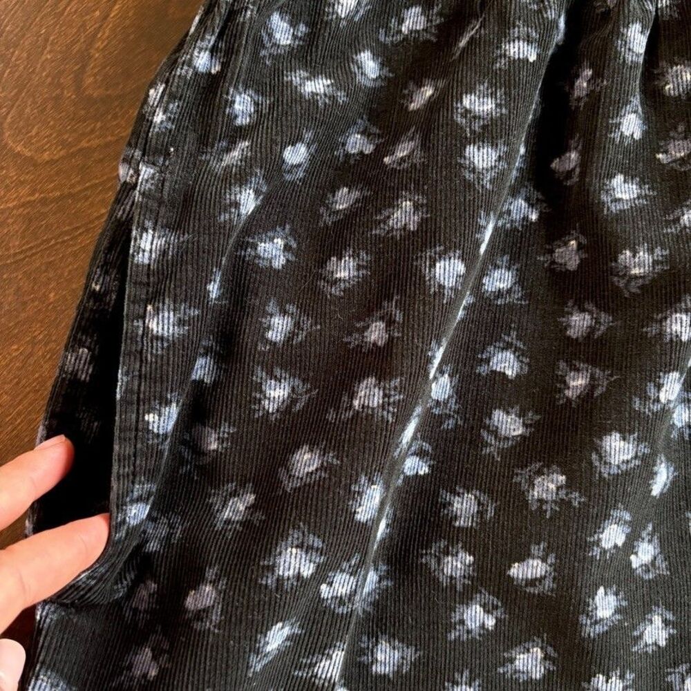 Vintage LL Bean Corduroy Dress Sz 12 Black Floral Button Front Midi Cottagecore - Picture 7 of 10
